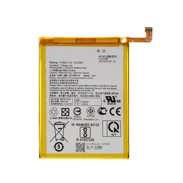 3.82V 3920 Mah Reemplazo de la Batería (codificación: C11P1805) Para Asus Zenfone Max (M2) ZB633KL ZB632KL