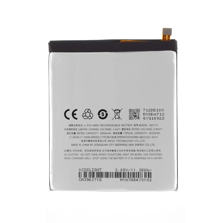 3.85V 2930mah Sostituzione Della Batteria (encode: BA712) (senza Logo) Per Meizu M6 Nota
