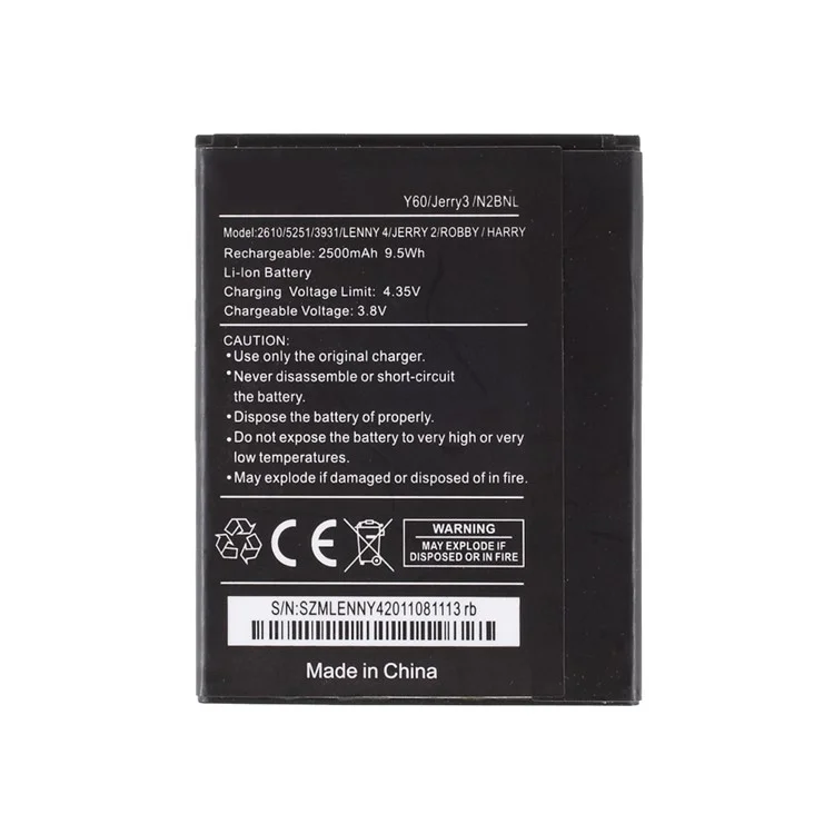 Batterie de remplacement 3,80 V 2500 mAh (Encode : N2BNL) pour Wiko Y60/Jerry3