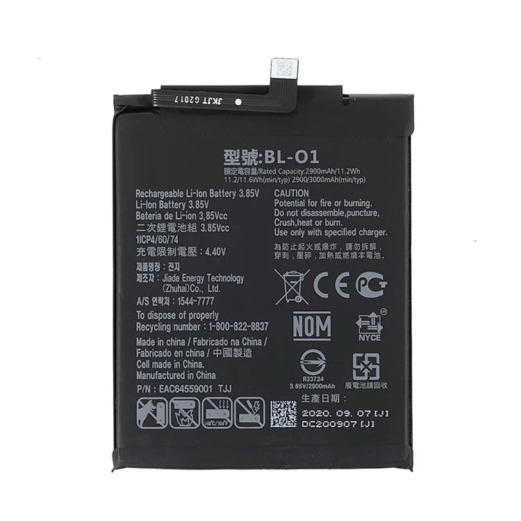 Reemplazo de Batería de 3.85V 2900 Mah (codificación: BL-O1) Para LG K20 (2019)/K8+