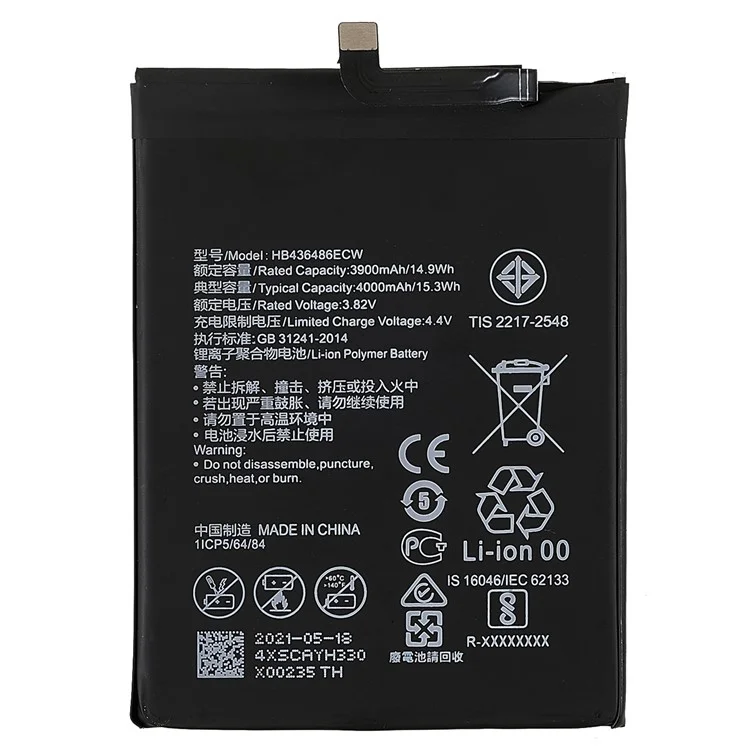 3.82V 3900mAh-Akkuersatz (Codierung: HB436486ECW) (ohne Logo) für Huawei Mate 10/Mate 10 Pro/P20 Pro/Huawei Mate 20/Huawei Mate X/Huawei Honor View 20/Huawei Honor 20 Pro