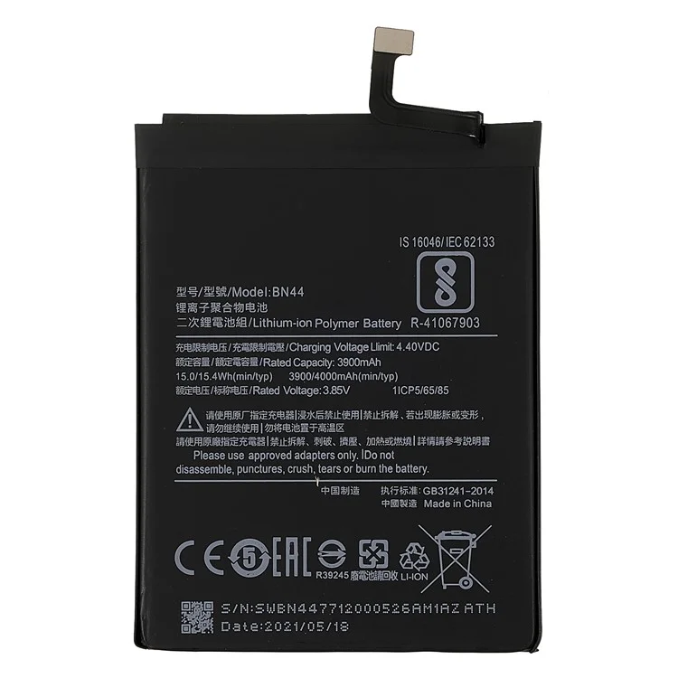 3.85V 3900mAh Battery Replacement (Encode: BN44) (without Logo) for Xiaomi Redmi Note 5 (Single 12MP Rear Camera) / Redmi 5 Plus (12MP Rear Camera)