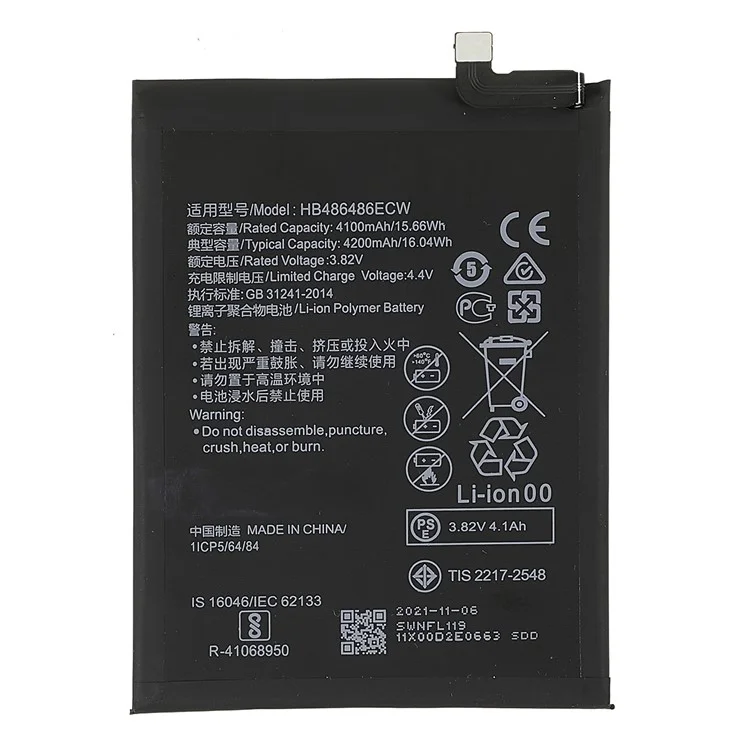 3.82V Substituição de Bateria de 4100mAh (Encode: HB486486ECW) (sem Logotipo) Para Huawei P30 Pro/Mate 20 Pro