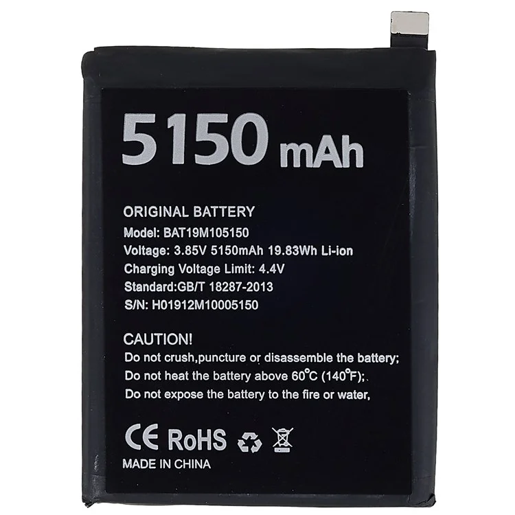 Pour Doogee S95 Pro 4G 3.85V 5150mAh Assemblage de la Batterie de Remplacement (Encode: BAT19M105150) (sans Logo)