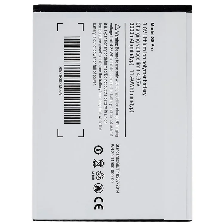 For Ulefone S8 Pro 3.80V 3000mAh Rechargeable Li-ion Polymer Battery Assembly
