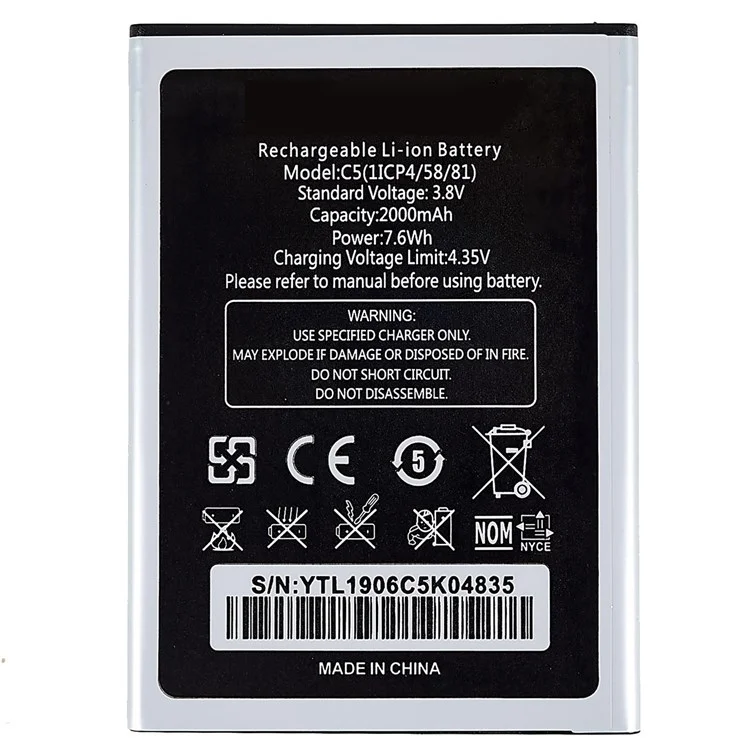 For Oukitel C5 3.80V 2000mAh Rechargeable Li-ion Battery Replacement