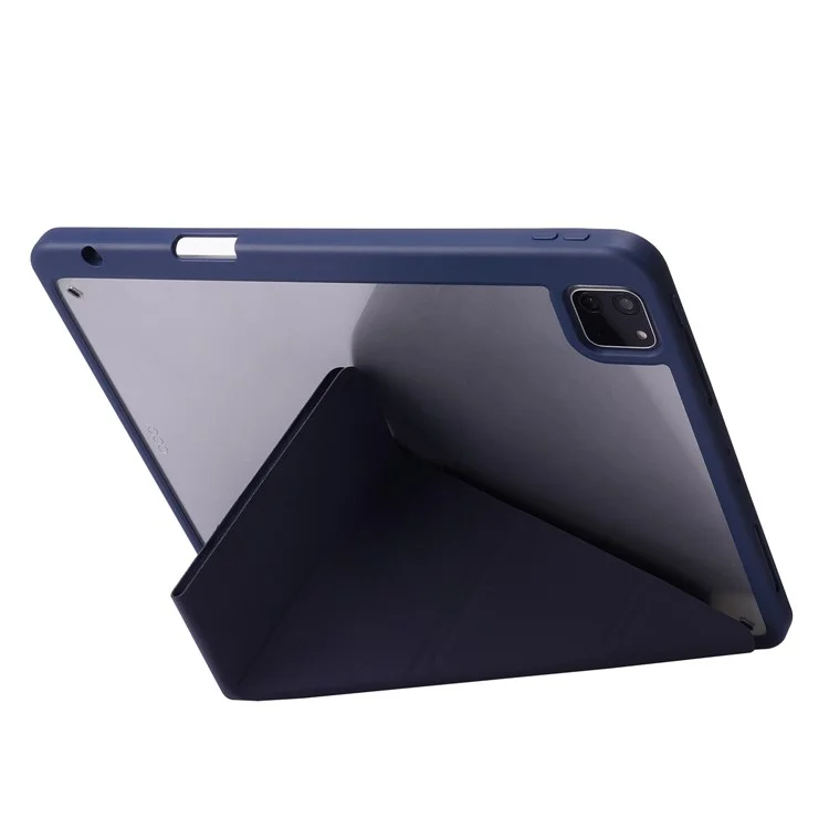 Pour iPad Air 13 (2024) Étui en cuir PU + TPU + Housse de tablette acrylique intelligente avec support Origami - Bleu foncé