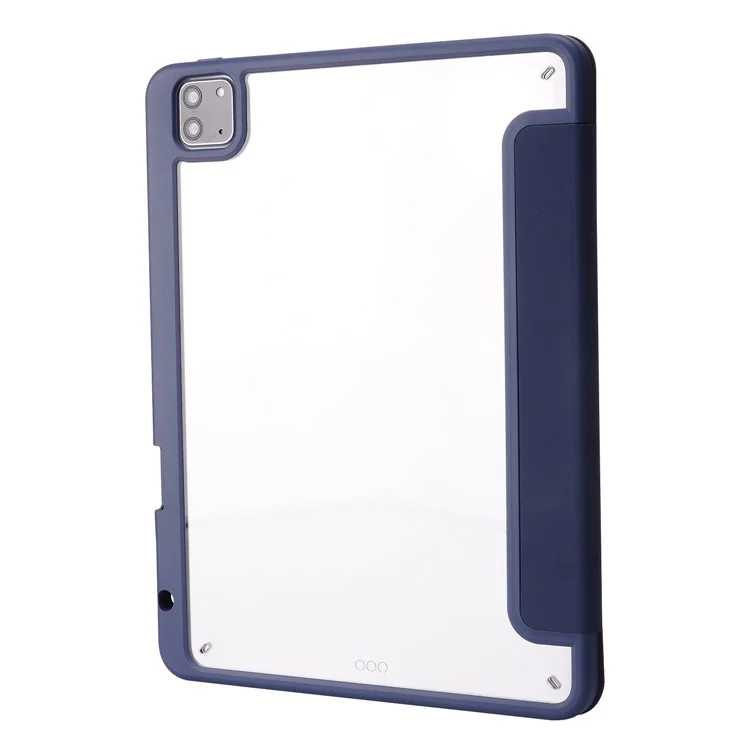 Pour iPad Air 13 (2024) Étui en cuir PU + TPU + Housse de tablette acrylique intelligente avec support Origami - Bleu foncé
