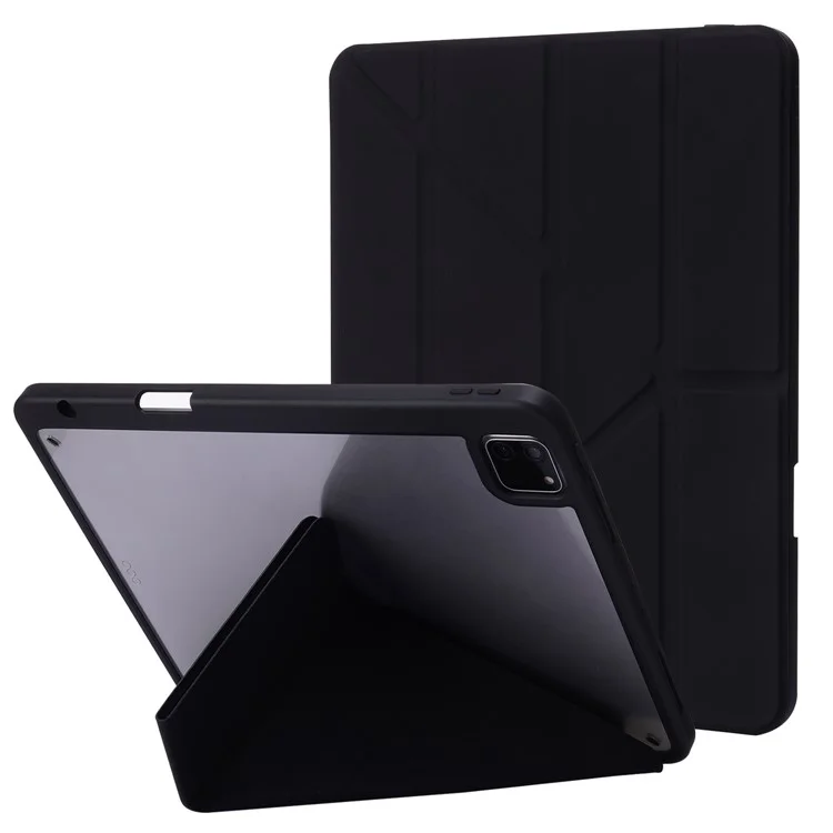 Capa para iPad Air 13 (2024) de Couro PU+TPU+Acrílico Capa Inteligente para Tablet com Suporte Origami - Preto