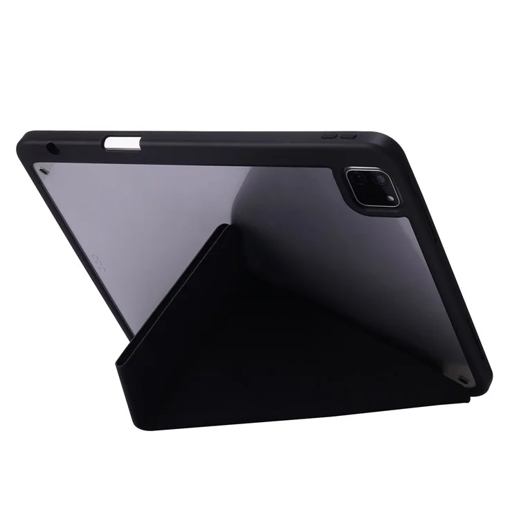 Capa para iPad Air 13 (2024) de Couro PU+TPU+Acrílico Capa Inteligente para Tablet com Suporte Origami - Preto
