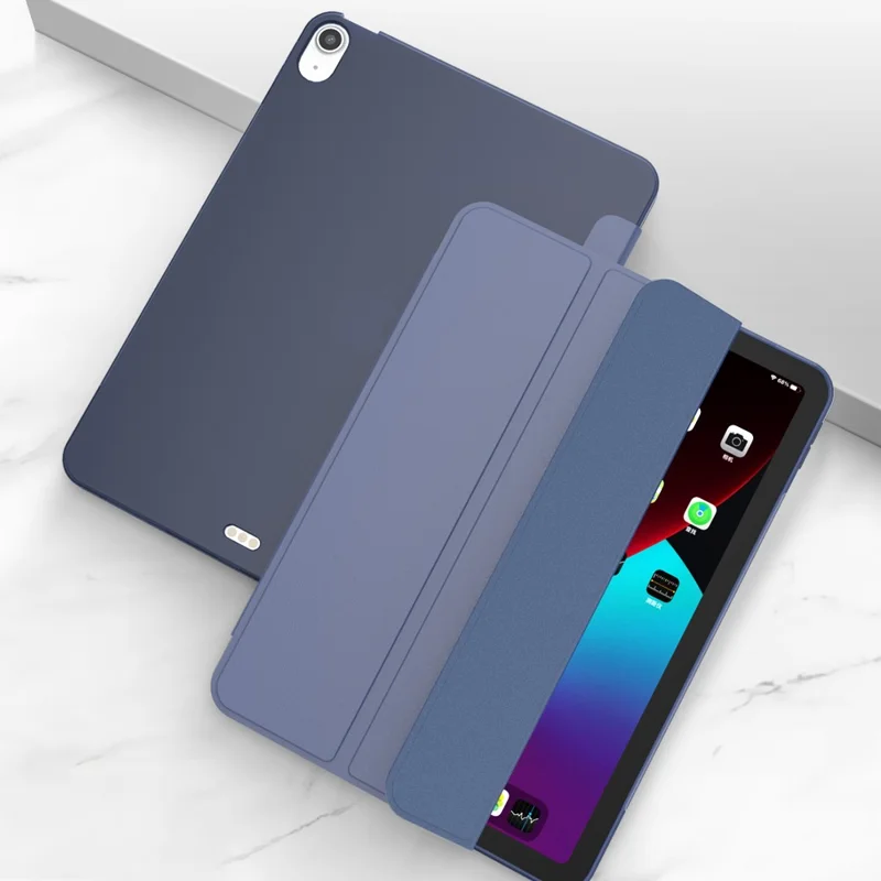 For iPad Air 11 (2026) / (2025) / (2024) / Air (2022) / (2020) Case Tri-Fold Stand PU Leather + TPU Tablet Cover - Dark Blue