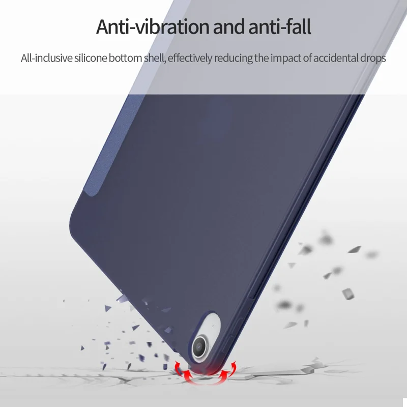 For iPad Air 11 (2026) / (2025) / (2024) / Air (2022) / (2020) Case Tri-Fold Stand PU Leather + TPU Tablet Cover - Dark Blue