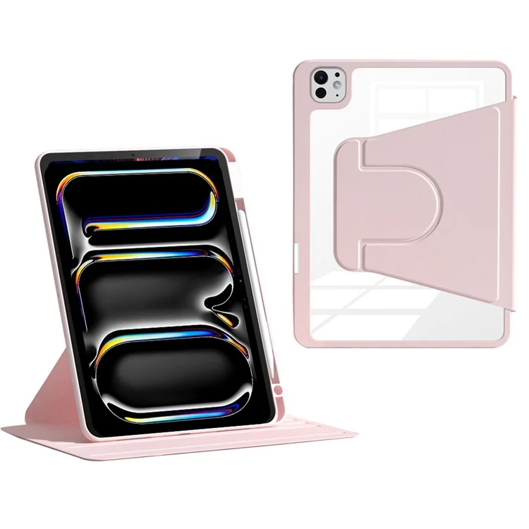Para iPad Pro 11 (2024) Capa em Couro PU + Acrílico + Capa Giratória TPU Auto Wake / Sleep - Rosa