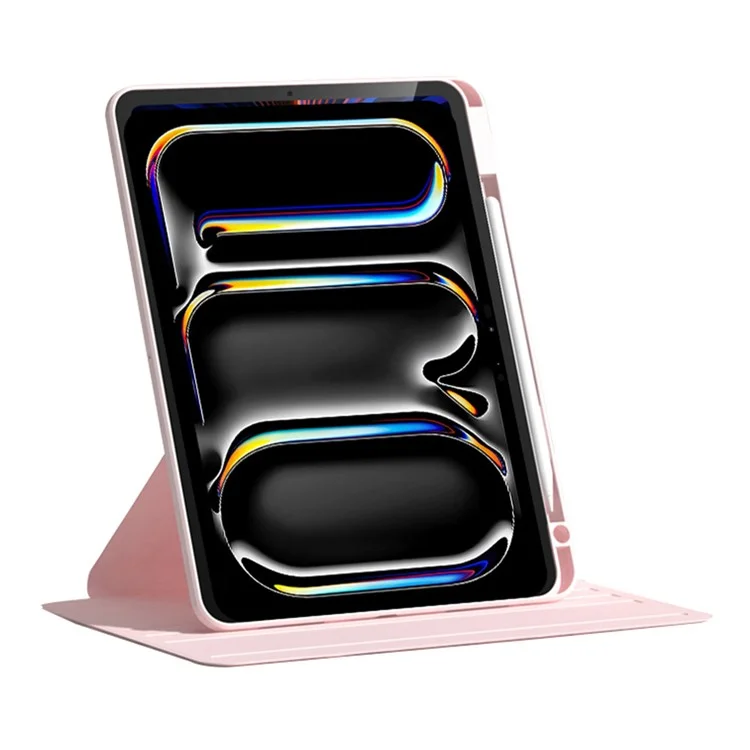 Para iPad Pro 11 (2024) Capa em Couro PU + Acrílico + Capa Giratória TPU Auto Wake / Sleep - Rosa