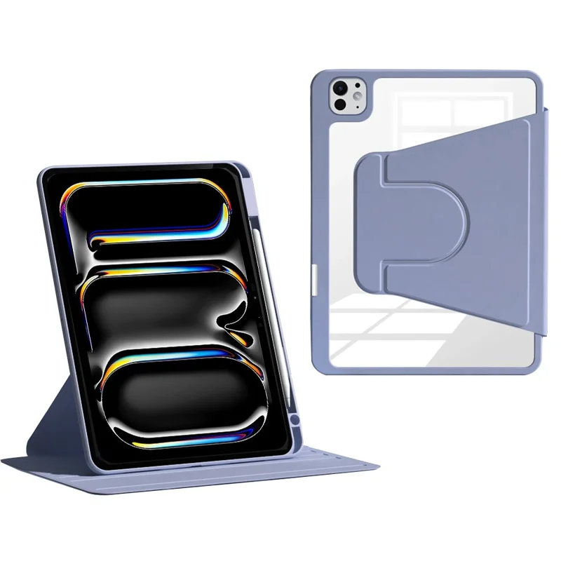 For iPad Pro 13 (2024) Case PU Leather Rotating Stand Tablet Cover with Pen Holder - Purple