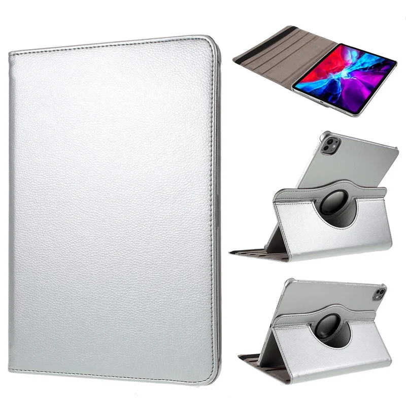 For iPad Pro 13 (2025) / 13 (2024) Case PU Leather Tablet Cover 360 Degree Rotating Stand - Silver