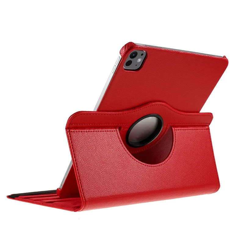 Voor iPad Pro 13 (2024) Hoesje PU Leren Tabletcover met 360-graden Draaistandaard - Rood