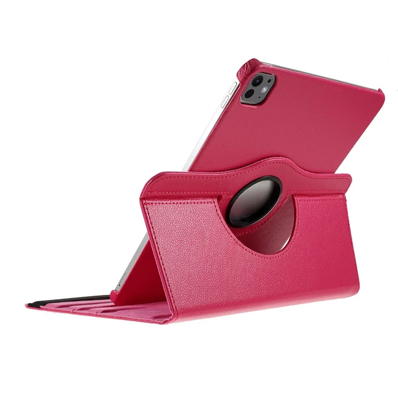 For iPad Pro 13 (2025) / 13 (2024) Case PU Leather Tablet Cover 360 Degree Rotating Stand - Rose