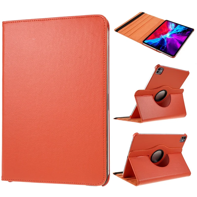 For iPad Pro 13 (2025) / 13 (2024) Case PU Leather Tablet Cover 360 Degree Rotating Stand - Orange