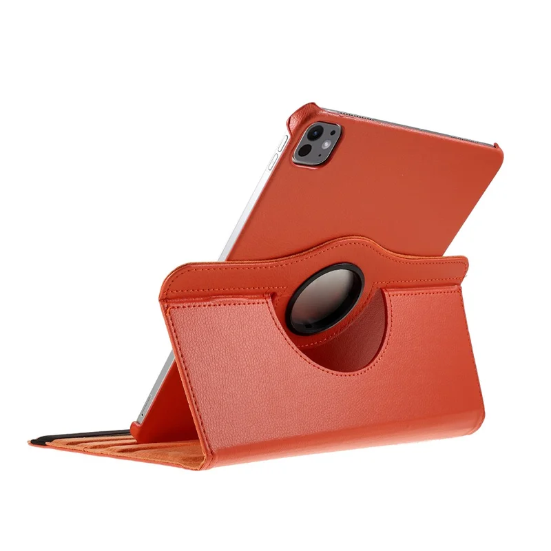 For iPad Pro 13 (2025) / 13 (2024) Case PU Leather Tablet Cover 360 Degree Rotating Stand - Orange