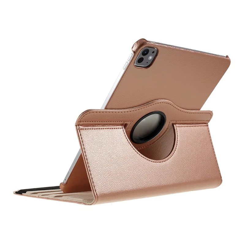 Für iPad Pro 13 (2024) Hülle PU-Leder Tabletthülle 360 Grad drehbarer Ständer - Roségold