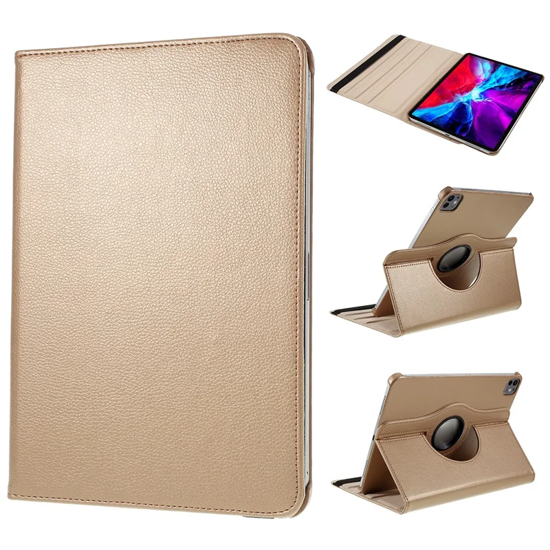 For iPad Pro 13 (2025) / 13 (2024) Case PU Leather Tablet Cover 360 Degree Rotating Stand - Gold