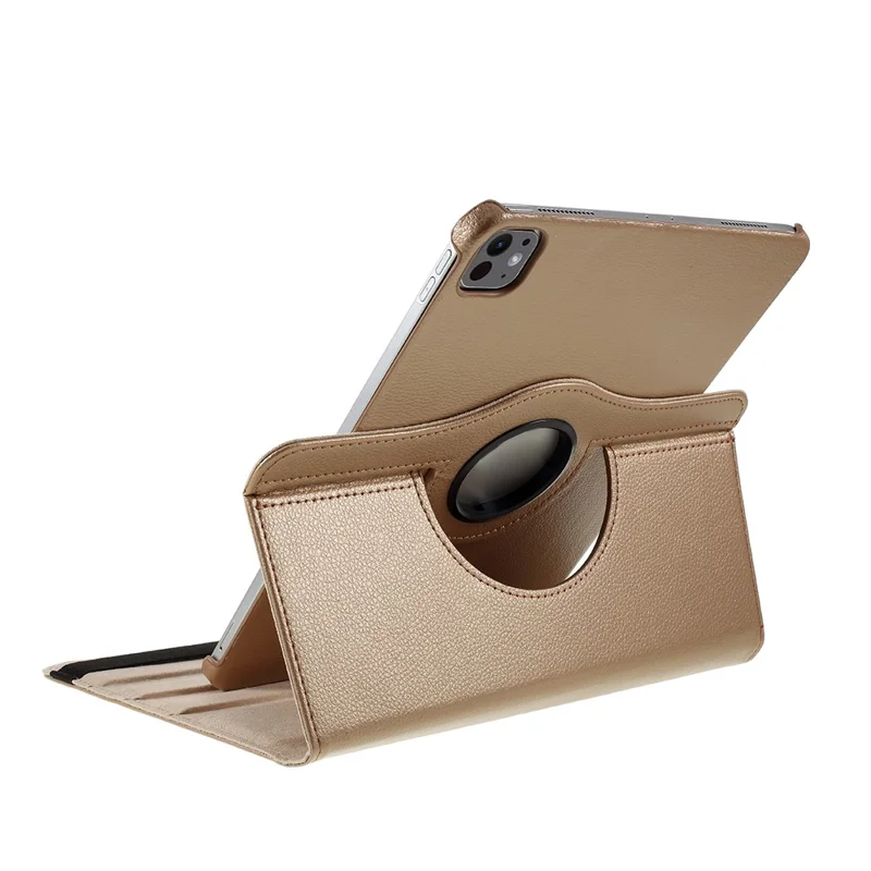 For iPad Pro 13 (2025) / 13 (2024) Case PU Leather Tablet Cover 360 Degree Rotating Stand - Gold