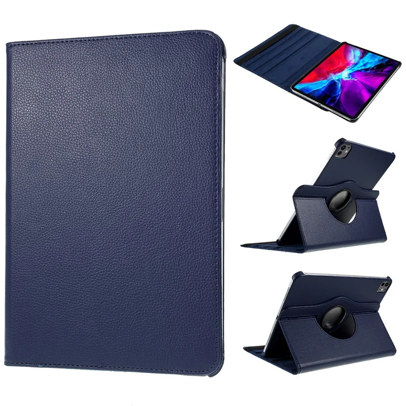 For iPad Pro 13 (2025) / 13 (2024) Case PU Leather Tablet Cover 360 Degree Rotating Stand - Dark Blue