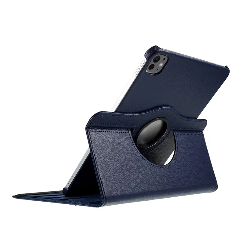 For iPad Pro 13 (2025) / 13 (2024) Case PU Leather Tablet Cover 360 Degree Rotating Stand - Dark Blue