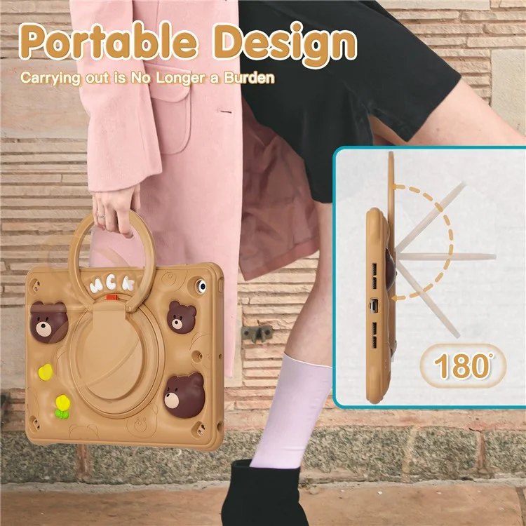 For iPad 10.2 (2021) / (2020) / (2019) Case Cartoon Bear Silicone Tablet Cover with Kickstand