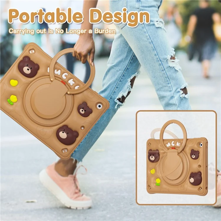 For iPad 10.2 (2021) / (2020) / (2019) Case Cartoon Bear Silicone Tablet Cover with Kickstand