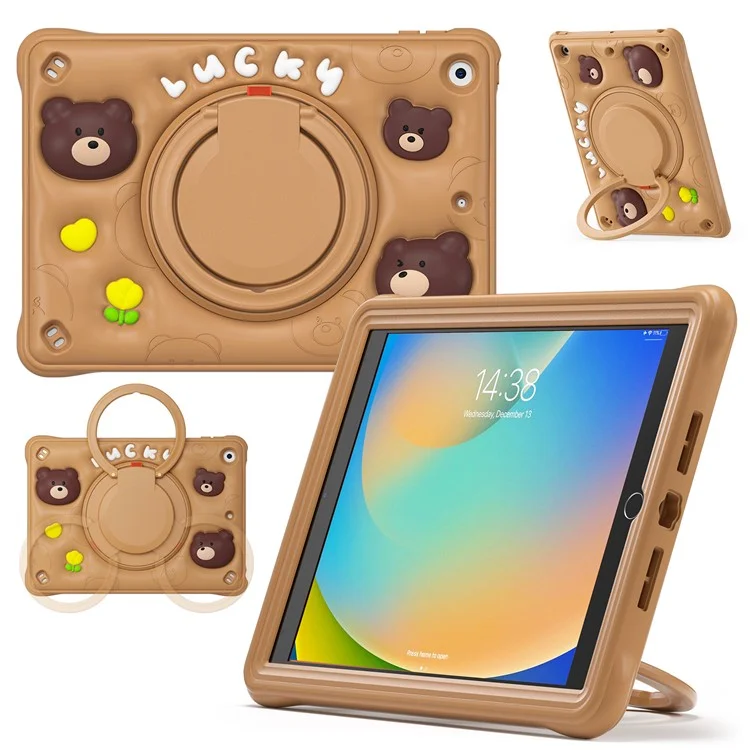 For iPad 10.2 (2021) / (2020) / (2019) Case Cartoon Bear Silicone Tablet Cover with Kickstand