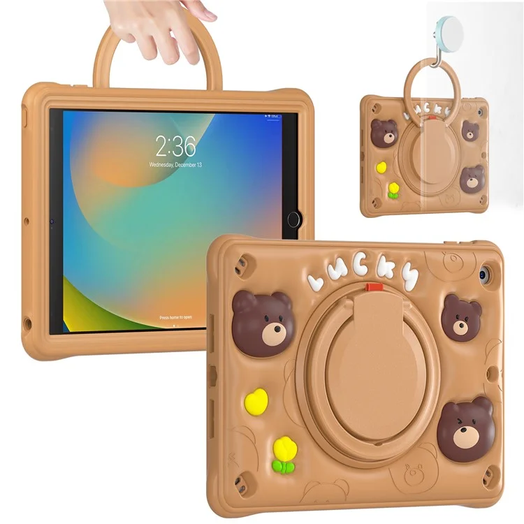 For iPad 10.2 (2021) / (2020) / (2019) Case Cartoon Bear Silicone Tablet Cover with Kickstand