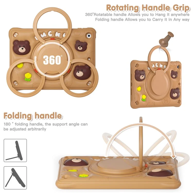 For iPad 10.2 (2021) / (2020) / (2019) Case Cartoon Bear Silicone Tablet Cover with Kickstand
