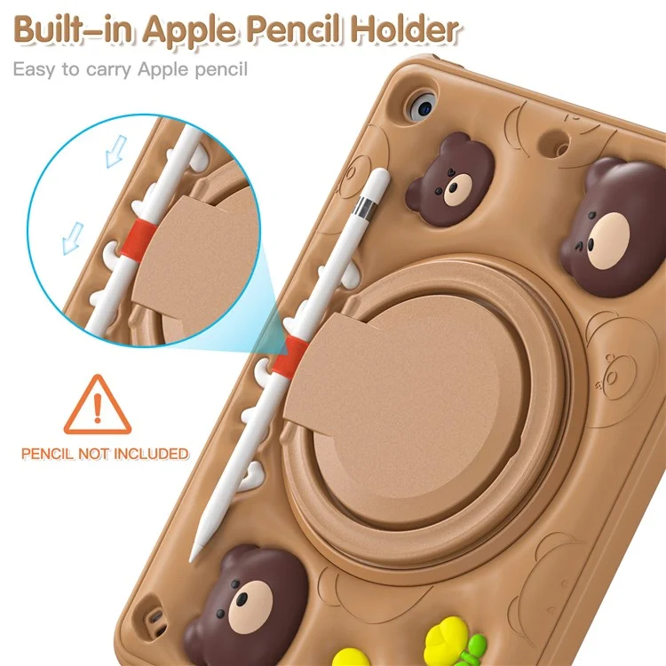 For iPad 10.2 (2021) / (2020) / (2019) Case Cartoon Bear Silicone Tablet Cover with Kickstand