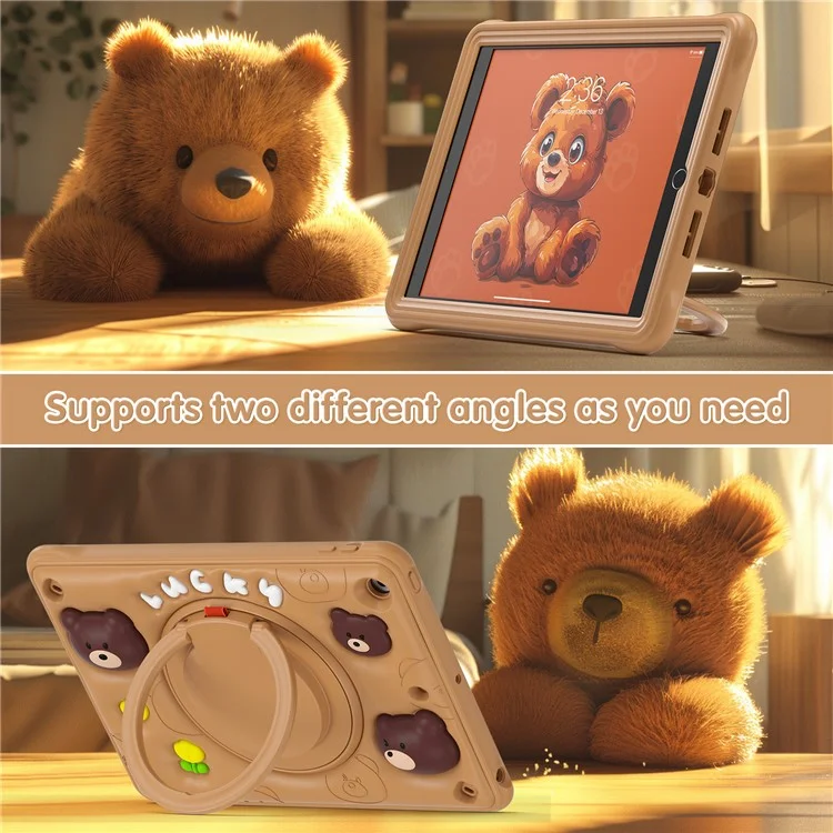 For iPad 10.2 (2021) / (2020) / (2019) Case Cartoon Bear Silicone Tablet Cover with Kickstand