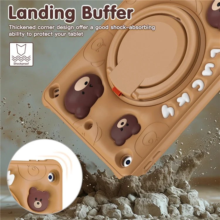 For iPad 10.2 (2021) / (2020) / (2019) Case Cartoon Bear Silicone Tablet Cover with Kickstand