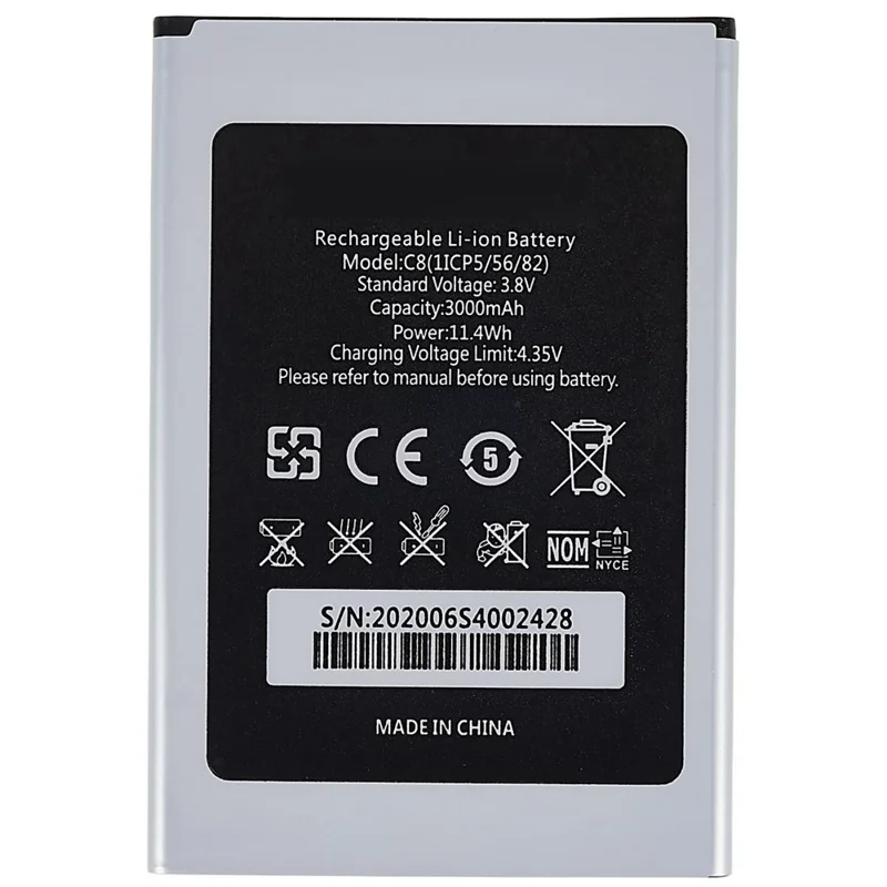For Oukitel C8 3.80V 3000mAh Rechargeable Li-ion Battery Replacement