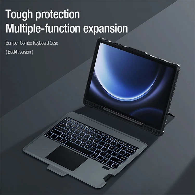 NILLKIN For Samsung Galaxy Tab S9 FE+ Tablet Case with Detachable Bluetooth-compatible Keyboard (Backlight Version)