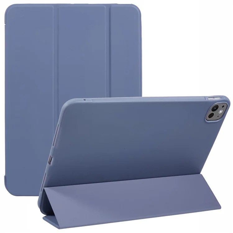 Para o iPad Pro 11 (2024) Estojo Tri-Fold Stand PU Leather + TPU Smart Cover - Azul Escuro