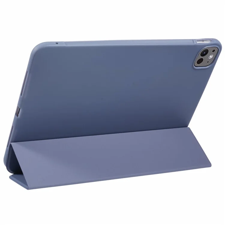 Para o iPad Pro 11 (2024) Estojo Tri-Fold Stand PU Leather + TPU Smart Cover - Azul Escuro