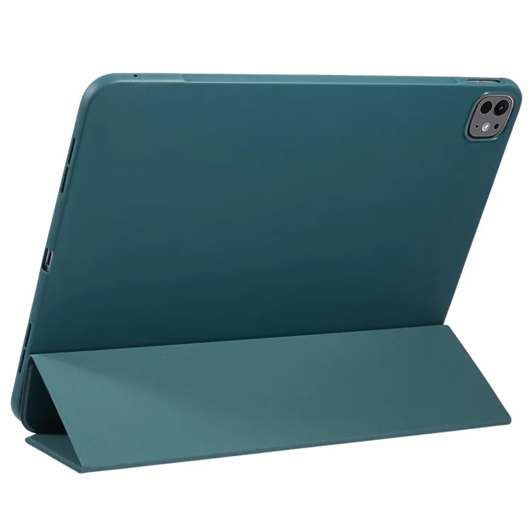 For iPad Pro 13 (2024) Case PU Leather Tri-Fold Stand Tablet Cover Auto Wake / Sleep - Midnight Green