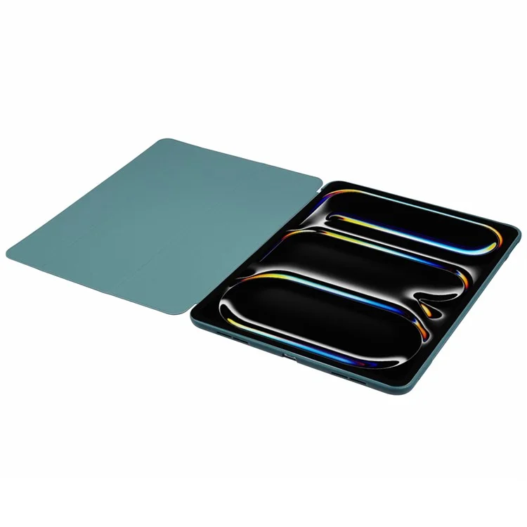 For iPad Pro 13 (2024) Case PU Leather Tri-Fold Stand Tablet Cover Auto Wake / Sleep - Midnight Green