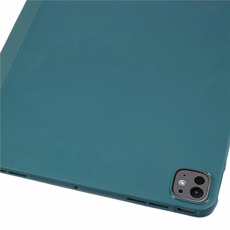 For iPad Pro 13 (2024) Case PU Leather Tri-Fold Stand Tablet Cover Auto Wake / Sleep - Midnight Green