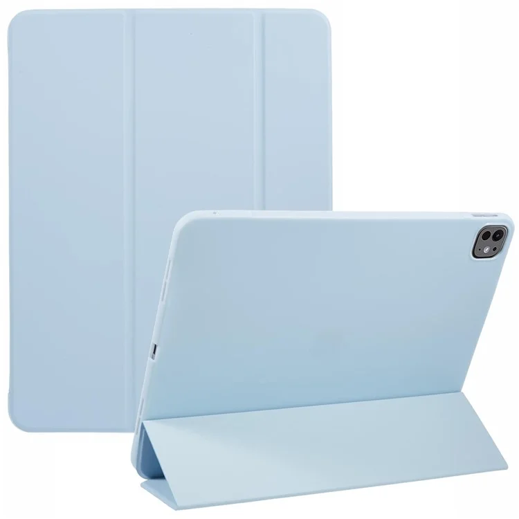 Per iPad Pro 13 (2024) Custodia in Pelle PU Tri-Fold Stand Tablet Cover Auto Wake / Sleep - Baby Blue