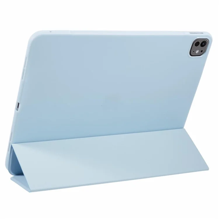 Per iPad Pro 13 (2024) Custodia in Pelle PU Tri-Fold Stand Tablet Cover Auto Wake / Sleep - Baby Blue