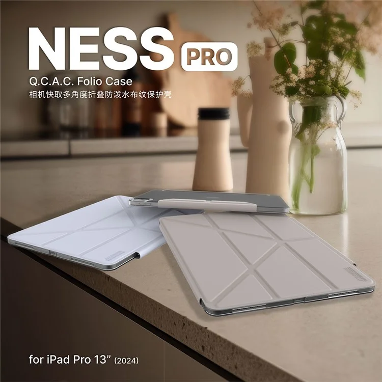 JTLEGEND For iPad Pro 13 (2024) Stand Case Anti-Scratch PU Leather Tablet Cover with Pencil Holder - Grey