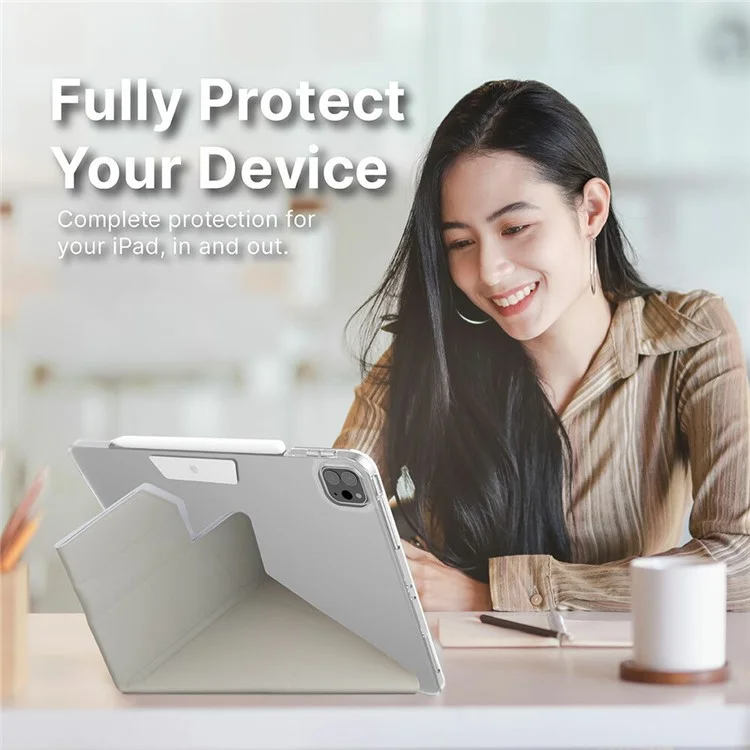 JTLEGEND For iPad Pro 13 (2024) Stand Case Anti-Scratch PU Leather Tablet Cover with Pencil Holder - Grey