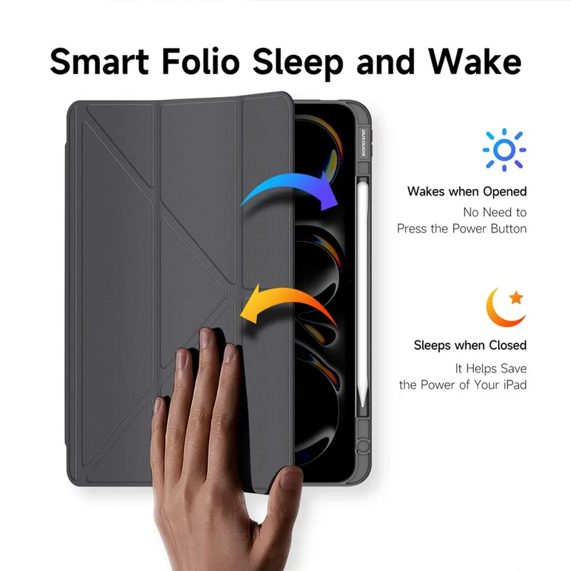 Чехол DUX DUCIS Magi Series для iPad Pro 11 (2024) с функцией оригами, стоек, из искусственной кожи, со съемной крышкой - серый
