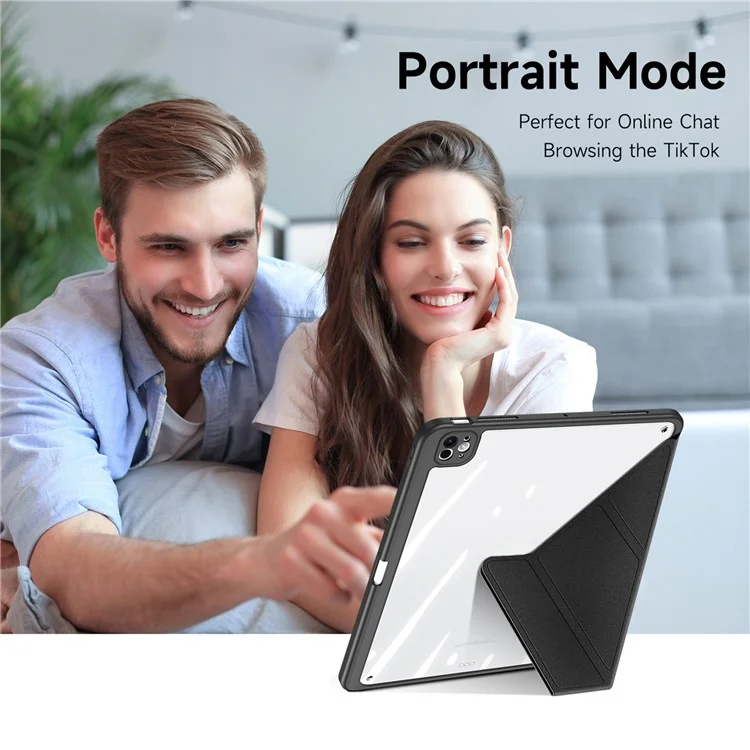 DUX DUCIS Magi Series für iPad Pro 13 (2024) Hülle PU-Leder+PC+TPU Tablet-Abdeckung mit automatischer Aufwach-/Schlaffunktion - Schwarz